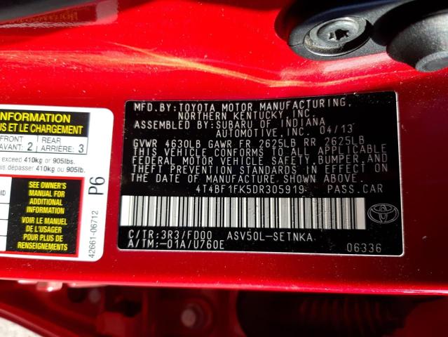 Photo 10 from auction – 2013 TOYOTA CAMRY L with VIN 4T4BF1FK5DR305919