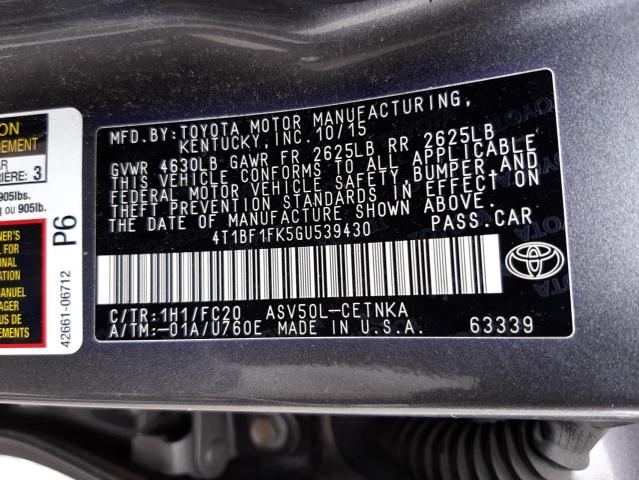Photo 10 from auction – 2016 TOYOTA CAMRY LE with VIN 4T1BF1FK5GU539430