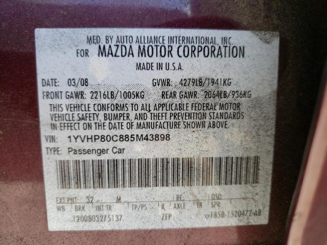 Фото 10 с аукциона – 2008 MAZDA 6 I с VIN 1YVHP80C885M43898