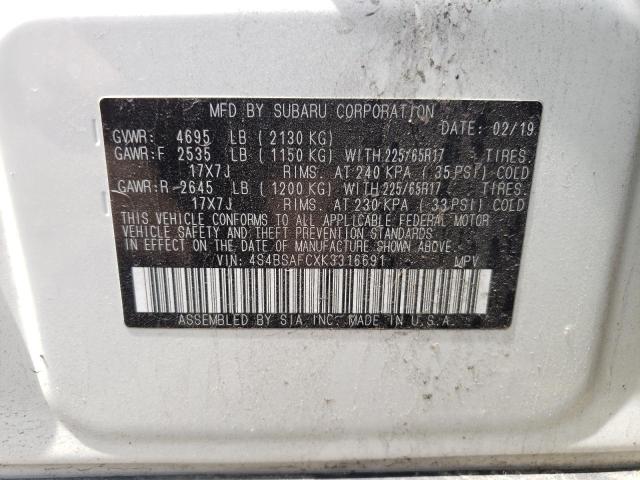 Photo 10 from auction – 2019 SUBARU OUTBACK 2. with VIN 4S4BSAFCXK3316691
