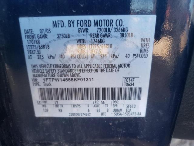 Photo 10 from auction – 2005 FORD F150 SUPER with VIN 1FTPW14555KF01311