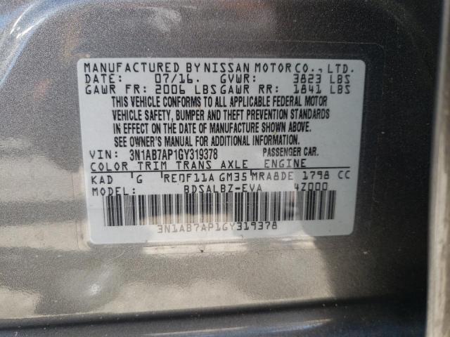 Photo 10 from auction – 2016 NISSAN SENTRA S with VIN 3N1AB7AP1GY319378