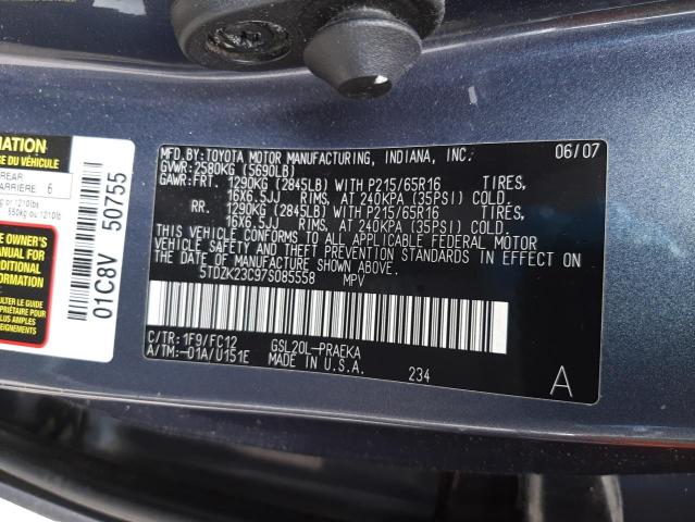 Photo 10 from auction – 2007 TOYOTA SIENNA CE with VIN 5TDZK23C97S085558