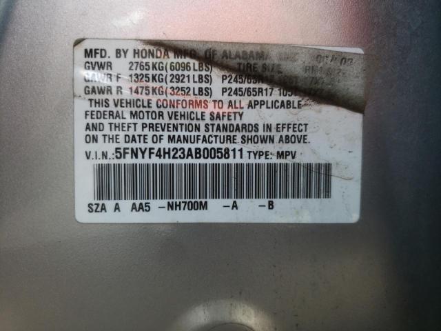 Photo 10 from auction – 2010 HONDA PILOT LX with VIN 5FNYF4H23AB005811