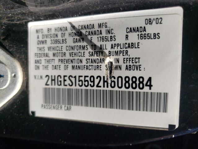 Photo 10 from auction – 2002 HONDA CIVIC LX with VIN 2HGES15592H608884