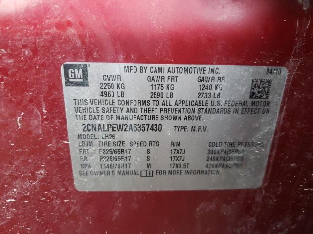 Photo 10 from auction – 2010 CHEVROLET EQUINOX LT with VIN 2CNALPEW2A6357430
