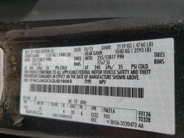Photo 10 from auction – 2016 FORD ESCAPE SE with VIN 1FMCU9GX3GUB18065