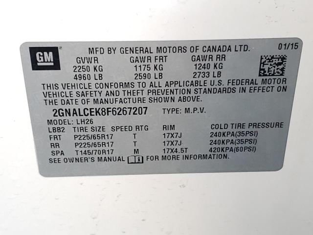 Photo 10 from auction – 2015 CHEVROLET EQUINOX LT with VIN 2GNALCEK8F6267207