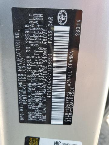 Photo 10 from auction – 2007 TOYOTA CAMRY CE with VIN 4T1BE46K27U138891