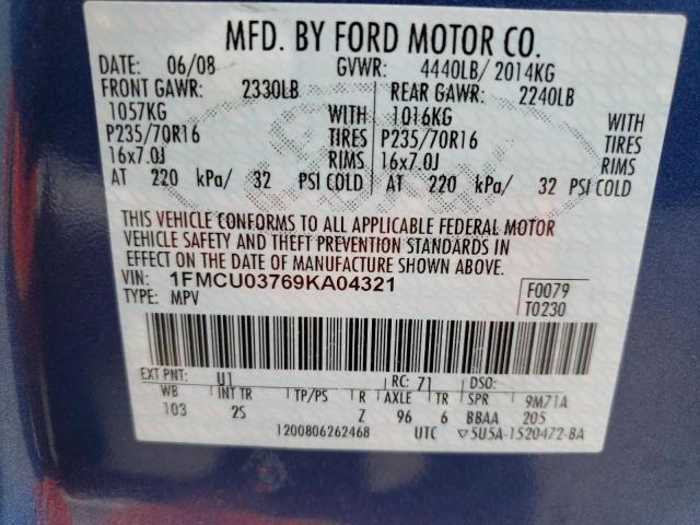 Photo 10 from auction – 2009 FORD ESCAPE XLT with VIN 1FMCU03769KA04321