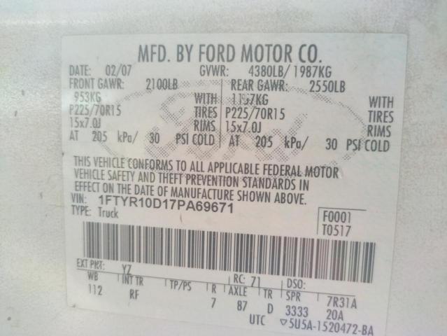 Photo 10 from auction – 2007 FORD RANGER with VIN 1FTYR10D17PA69671