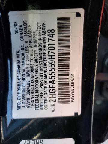 Photo 10 from auction – 2009 HONDA CIVIC SI with VIN 2HGFA55559H701748