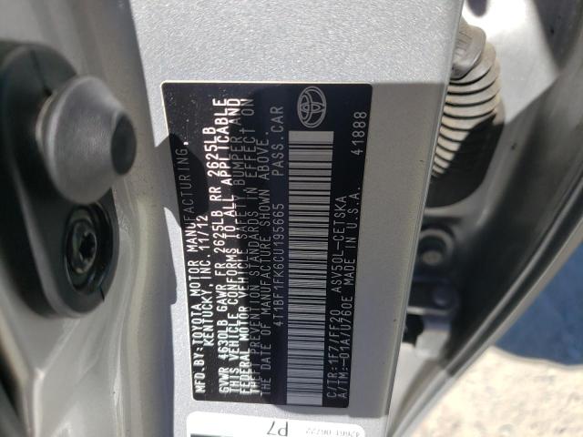 Photo 10 from auction – 2012 TOYOTA CAMRY BASE with VIN 4T1BF1FK6CU195665