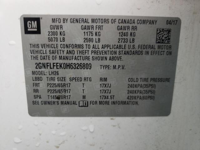 Photo 10 from auction – 2017 CHEVROLET EQUINOX LT with VIN 2GNFLFEK0H6326809