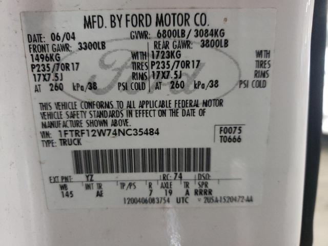 Photo 10 from auction – 2004 FORD F150 with VIN 1FTRF12W74NC35484
