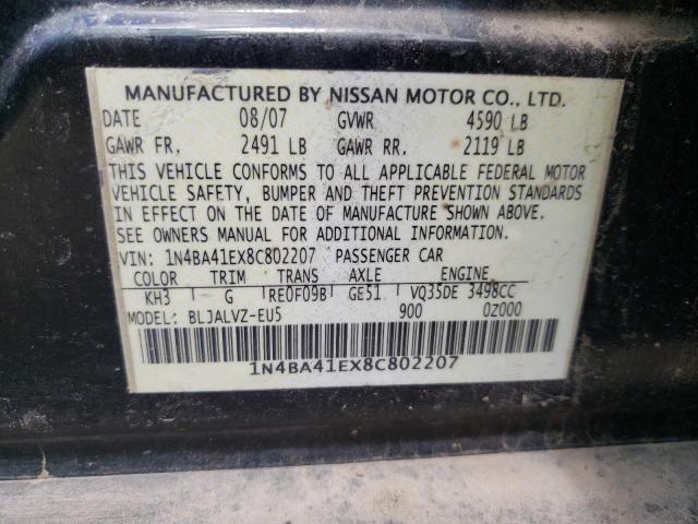 Photo 10 from auction – 2008 NISSAN MAXIMA SE with VIN 1N4BA41EX8C802207