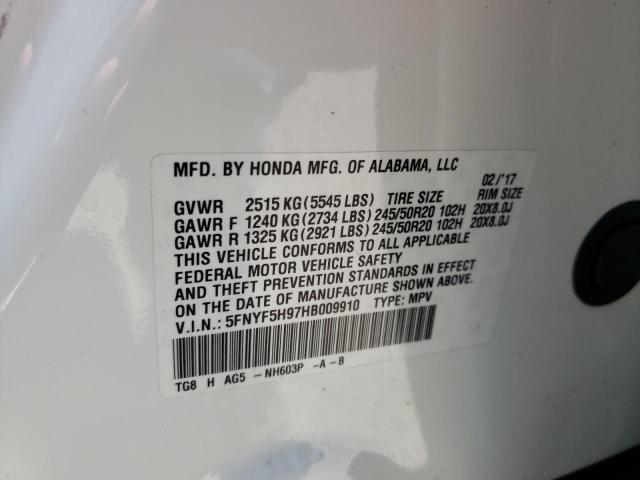 Photo 10 from auction – 2017 HONDA PILOT TOUR with VIN 5FNYF5H97HB009910