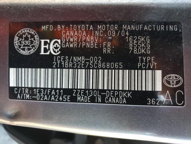 Photo 10 from auction – 2005 TOYOTA COROLLA CE with VIN 2T1BR32E75C868065