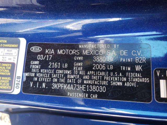Photo 10 from auction – 2017 KIA FORTE LX with VIN 3KPFK4A73HE138030