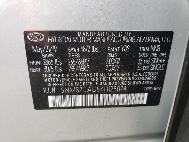 Photo 10 from auction – 2019 HYUNDAI SANTA FE S with VIN 5NMS2CAD8KH128074