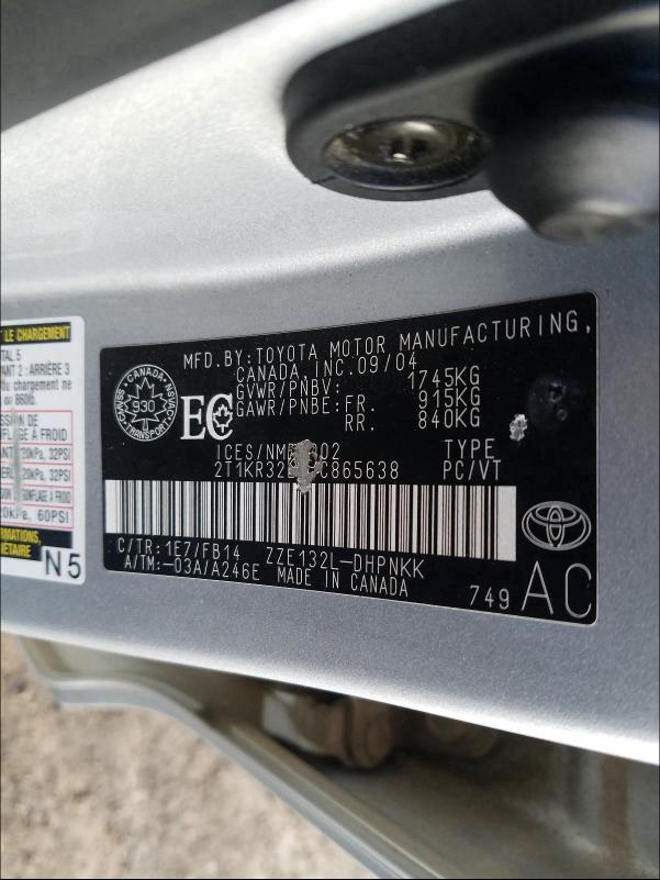 Photo 10 from auction – 2005 TOYOTA COROLLA MA with VIN 2T1KR32E25C865638