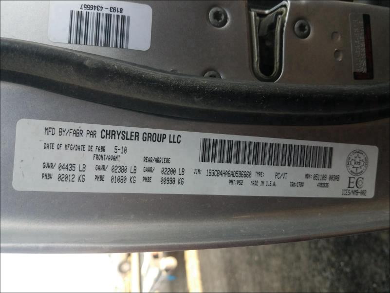 Photo 10 from auction – 2010 DODGE CALIBER SX with VIN 1B3CB4HA6AD596660