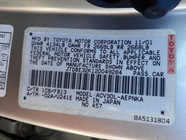 Photo 10 from auction – 2002 TOYOTA CAMRY LE with VIN JTDBE32K120049284