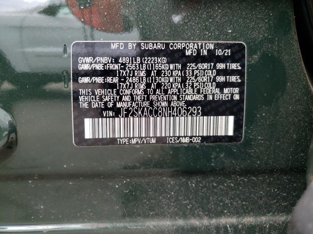 Photo 10 from auction – 2022 SUBARU FORESTER with VIN JF2SKACC8NH406293