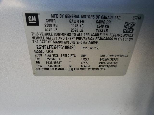 Photo 10 from auction – 2015 CHEVROLET EQUINOX LT with VIN 2GNFLFEK4F6108420