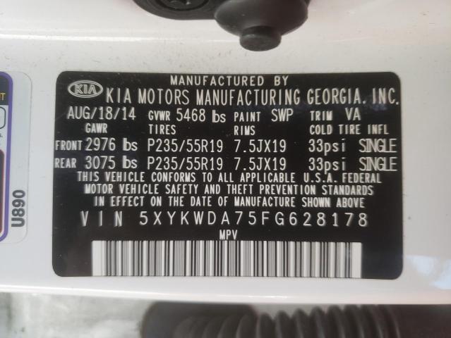 Photo 10 from auction – 2015 KIA SORENTO SX with VIN 5XYKWDA75FG628178