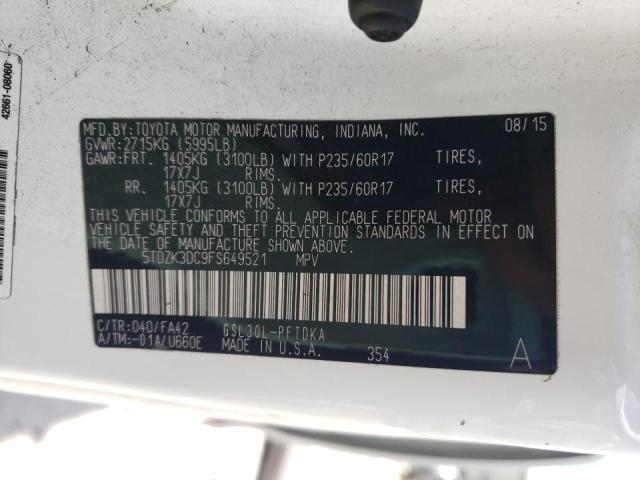 Photo 10 from auction – 2015 TOYOTA SIENNA with VIN 5TDZK3DC9FS649521