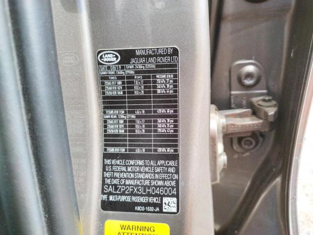 Photo 10 from auction – 2020 LAND ROVER RANGE ROVE with VIN SALZP2FX3LH046004