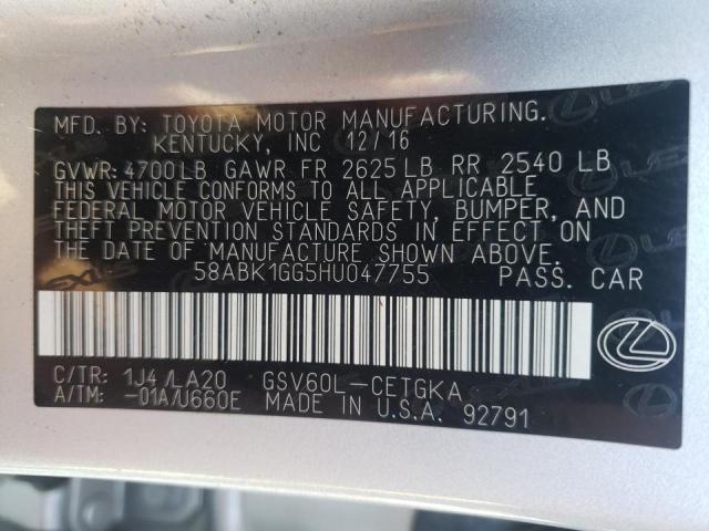 Photo 10 from auction – 2017 LEXUS ES 350 with VIN 58ABK1GG5HU047755