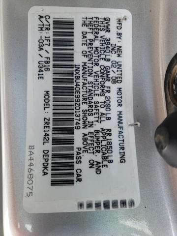 Photo 10 from auction – 2009 TOYOTA COROLLA BA with VIN 1NXBU40E99Z013749