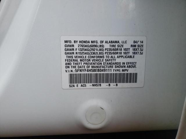 Photo 10 from auction – 2014 HONDA PILOT EXL with VIN 5FNYF4H58EB049111