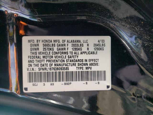 Photo 10 from auction – 2003 HONDA ODYSSEY EX with VIN 5FNRL18763B093585