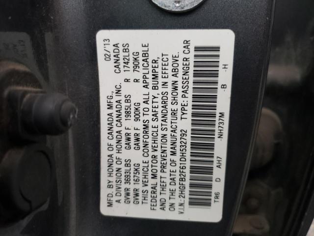 Photo 10 from auction – 2013 HONDA CIVIC HF with VIN 2HGFB2F61DH532792