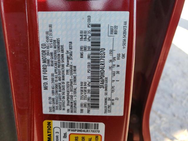Photo 10 from auction – 2020 FORD FUSION SE with VIN 3FA6P0HD4LR170370
