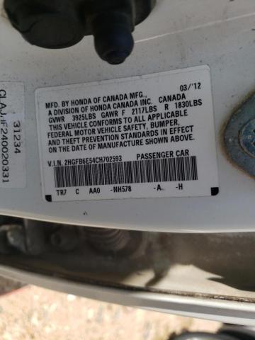 Photo 10 from auction – 2012 HONDA CIVIC SI with VIN 2HGFB6E54CH702593