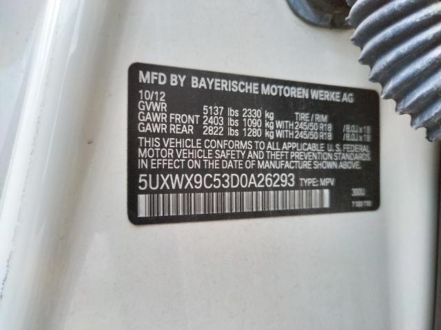 Photo 10 from auction – 2013 BMW X3 XDRIVE2 with VIN 5UXWX9C53D0A26293
