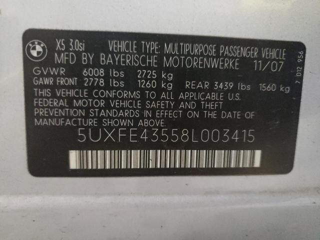 Photo 10 from auction – 2008 BMW X5 3.0I with VIN 5UXFE43558L003415