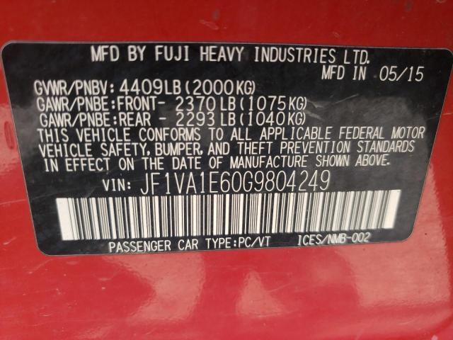 Photo 10 from auction – 2016 SUBARU WRX PREMIU with VIN JF1VA1E60G9804249