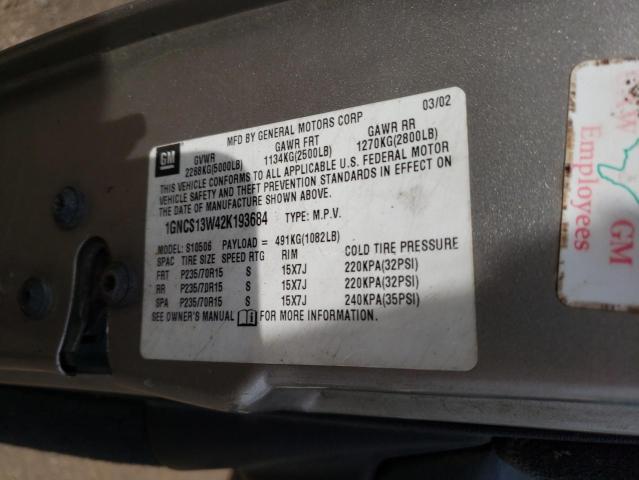 Photo 10 from auction – 2002 CHEVROLET BLAZER with VIN 1GNCS13W42K193684