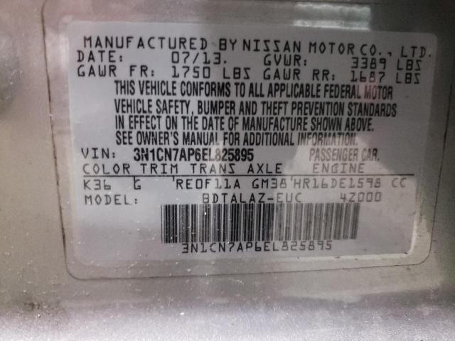 Photo 10 from auction – 2014 NISSAN VERSA S with VIN 3N1CN7AP6EL825895