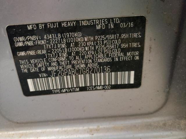 Photo 10 from auction – 2016 SUBARU CROSSTREK with VIN JF2GPABC7G8270136