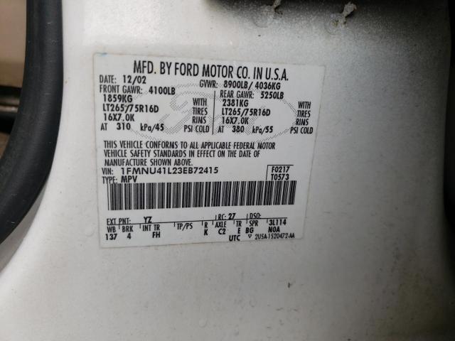 Photo 10 from auction – 2003 FORD EXCURSION with VIN 1FMNU41L23EB72415