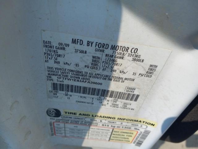 Photo 10 from auction – 2010 FORD F150 SUPER with VIN 1FTFW1E83AFA39600