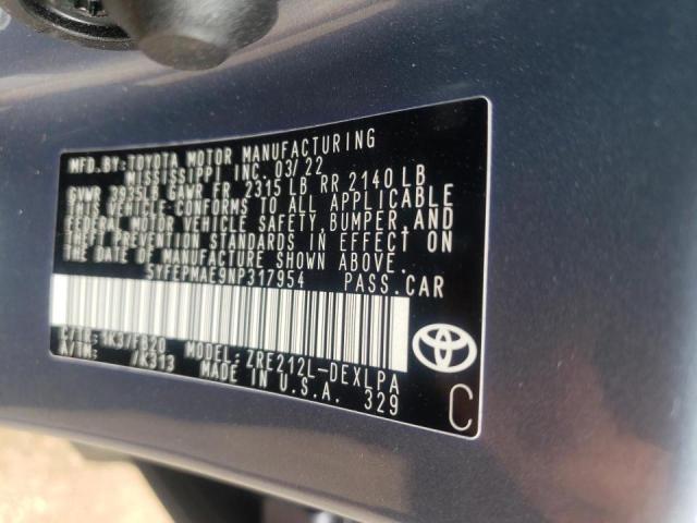 Photo 10 from auction – 2022 TOYOTA COROLLA LE with VIN 5YFEPMAE9NP317954