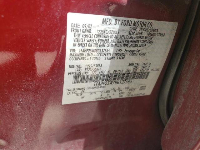 Photo 10 from auction – 2008 FORD TAURUS LIM with VIN 1FAHP25W78G137565