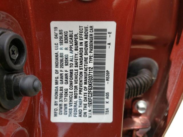 Photo 10 from auction – 2019 HONDA CIVIC LX with VIN 19XFC2F63KE037112